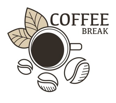 Kahve çekirdekleri ve fincan izole simgesi sıcak içecek