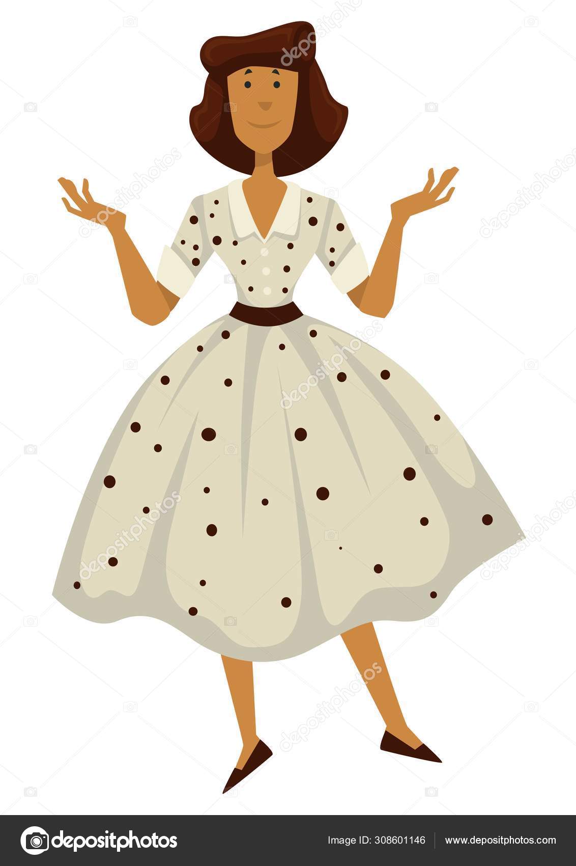 1950S Style Woman Polkadot Dress 50S Retro Fashion Vector Female Stock  Vector by ©Sonulkaster 308601146