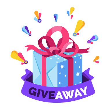 Giveaway, sosyal ağ veya web sitesi izole simge vektör promosyon. Reklam ve gibi veya repost için hediye veren. Yay ile ambalaj kağıdı hediye kutusu, yarışmada ödül, kazanan ve ödül