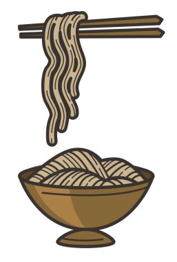 Kase ve çubuk izole bulaşık ve atıştırmalık vektör Çin erişte. Çin mutfağı, fast food veya mutfak, yumurta veya pirinç pasta ürün. Öğle yemeği veya ana yemek, yemek pişirme malzemesi, wok yemeği