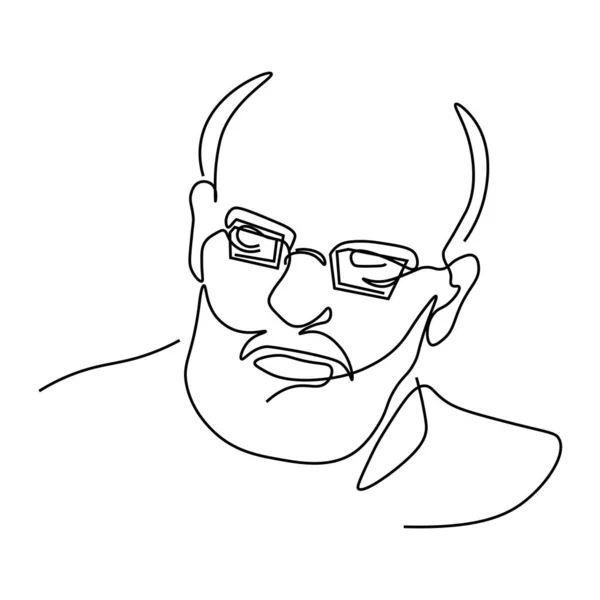 Dessin Ligne Continue Homme Âgé Silhouette Lunettes Dans Dos Face — Image vectorielle