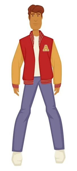 Стиль Моди 1980 Років Хлопець Бейсбольній Командній Куртці Стиль Ізольований — стоковий вектор