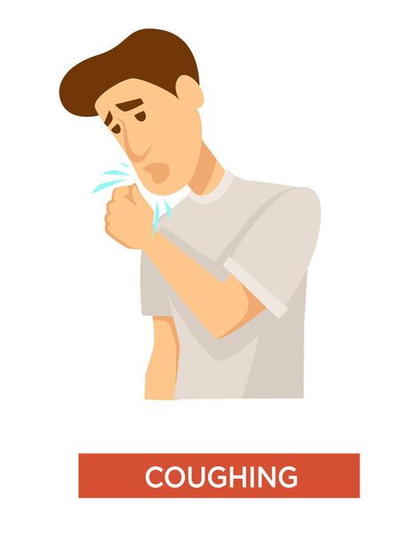 Cough, tuberculosis symptom, sore throat and lung infection vector. Respiratory disease or illness treatment, patient coughing, medicine and healthcare. Pneumonia medical awareness isolated icon
