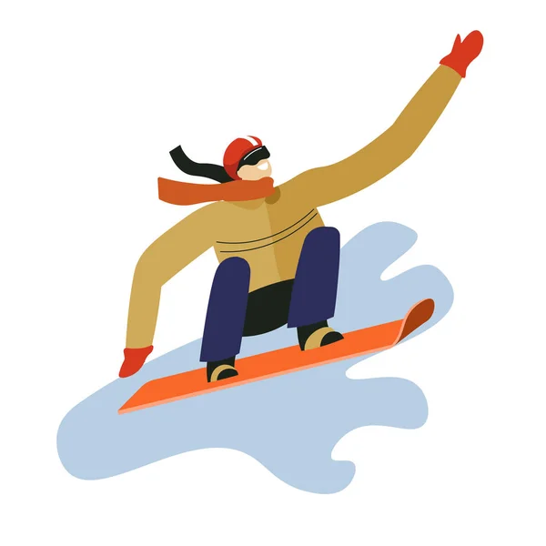 Sportoló Vagy Snowboardos Jumping Snowboard Téli Sportok Elszigetelt Férfi Karakter — Stock Vector