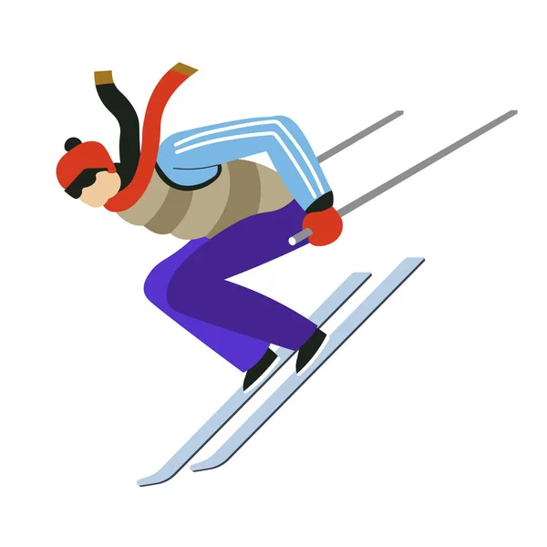 Man Riding Skis Winter Winter Extreme Sport Isolated Character Vector — Stock Vector