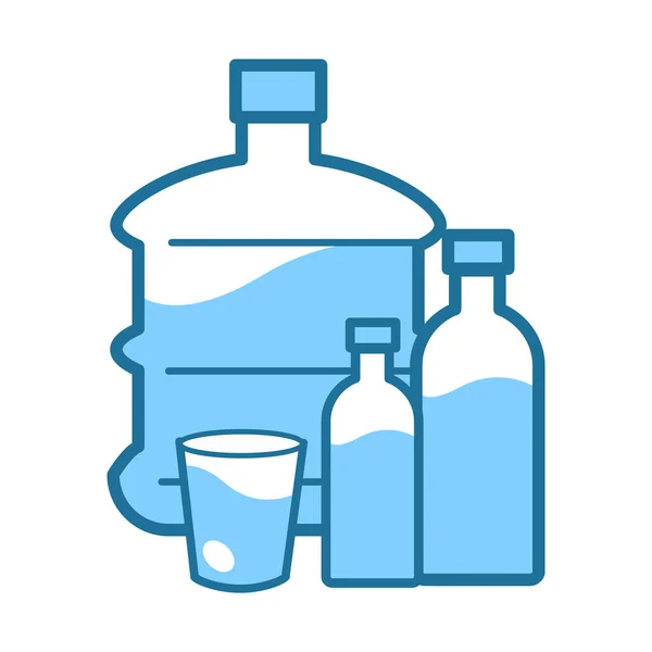 水ガロン ボトルとカップ プラスチックと液体 純粋な飲み物絶縁アイコンベクトル クーラー パック リフレッシュメントのための容器内のミネラル飲料 配達サービス 密封された包装 — ストックベクタ