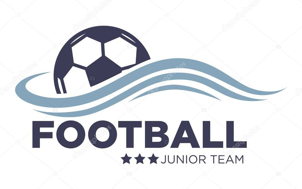Football or soccer match, win prize isolated icon with lettering, tournament vector. Ball and sport competition or championship emblem or logo. Sporting equipment or item, game and junior team