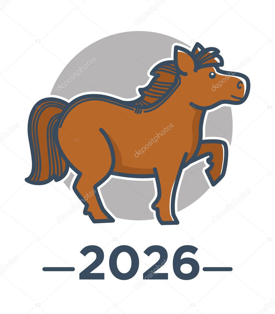 Chinese zodiac sign, horse symbol of Eastern Asian horoscope, isolated icon vector. Lunar calendar element, livestock animal with mane and hoofs. Oriental tradition and culture, 2026 New Year mascot