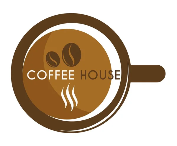Rumah kopi ikon, cangkir dan kacang-kacangan, minuman panas - Stok Vektor