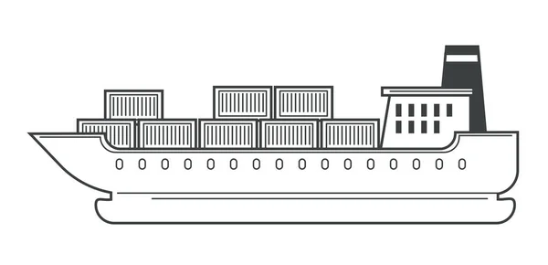 Güterschifffahrt und Frachtschiff, Wassertransport und Container — Stockvektor