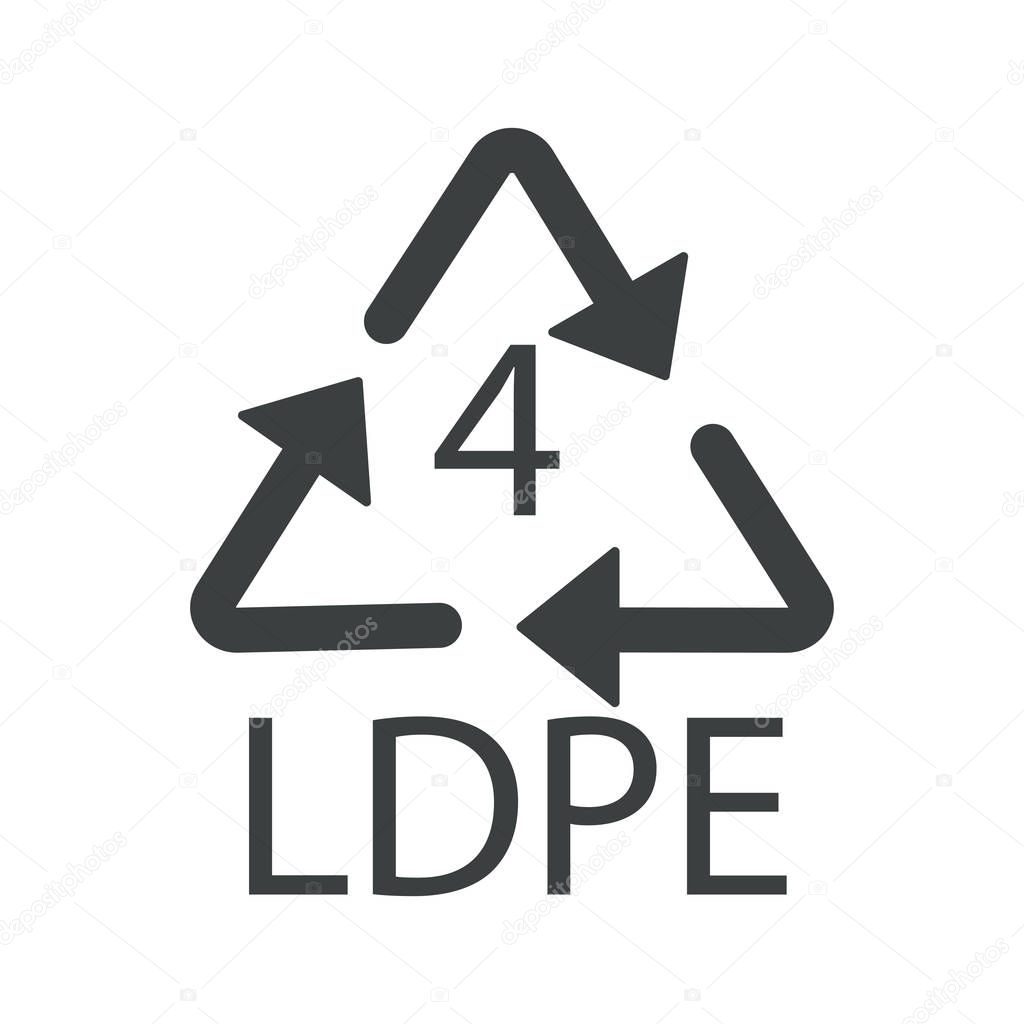 Plastic recycling symbol LDPE 4, recycle arrows triangle isolated icon vector. Ecology and environment, recyclable materials sign, Resin identification code, Low-density polyethylene emblem