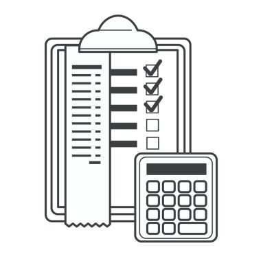 Keneleri ve bilgileri olan kontrol listesi, muhasebe için hesap makinesi