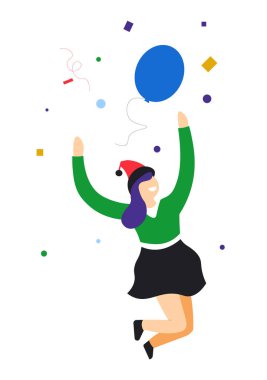 Doğum günü ya da Noel partisi, balonla atlayan kız.