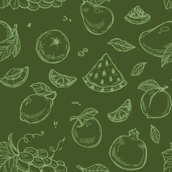 Modèle sans couture de fruits, nourriture végétarienne biologique, produit agricole — Image vectorielle
