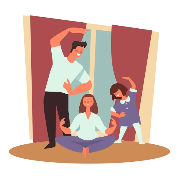 Famille saine, sport et exercice, méditation et conditionnement physique — Image vectorielle