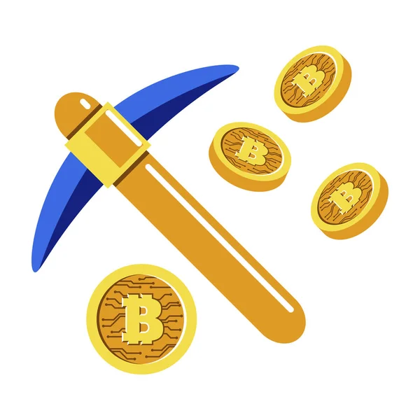 Minería criptomoneda o bitcoin, la extracción de monedas con martillo neumático — Archivo Imágenes Vectoriales