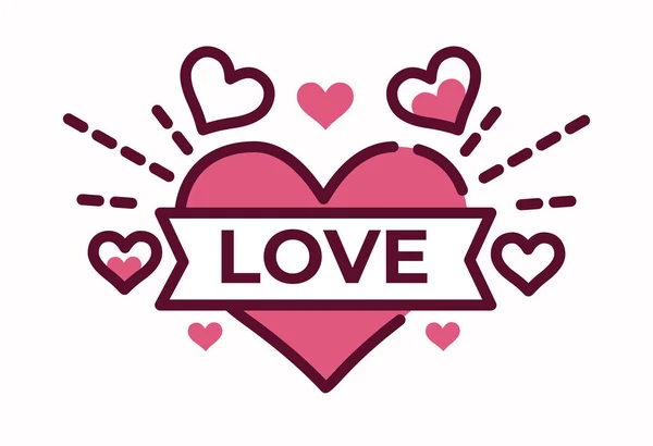 Love lettering on heart, Valentine day symbol, isolated icon — Stock Vector