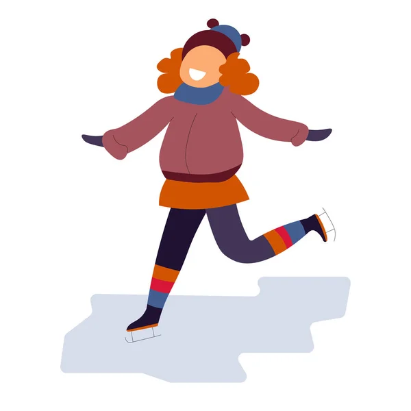 Girl skating on ice rink wearing red color clothes — Stock Vector