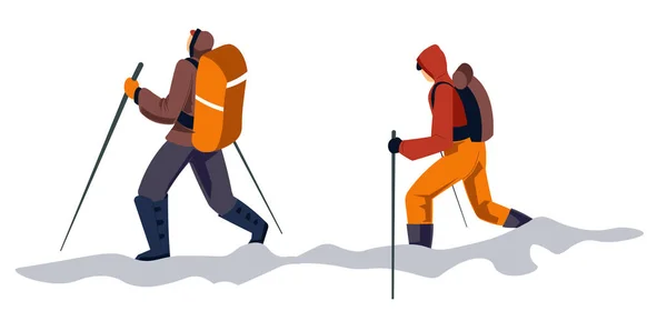 Bergwandergruppe mit Rucksack und Wanderstöcken — Stockvektor
