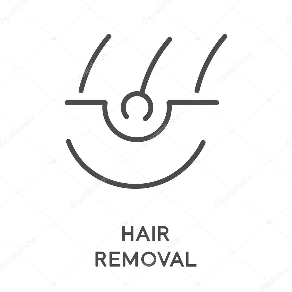 Removing leg hair using sugaring or strip wax, beauty treatment isolated icon vector. Laser or shaving, hair and skin segment outline symbol. Epilation procedure, skincare and salon services