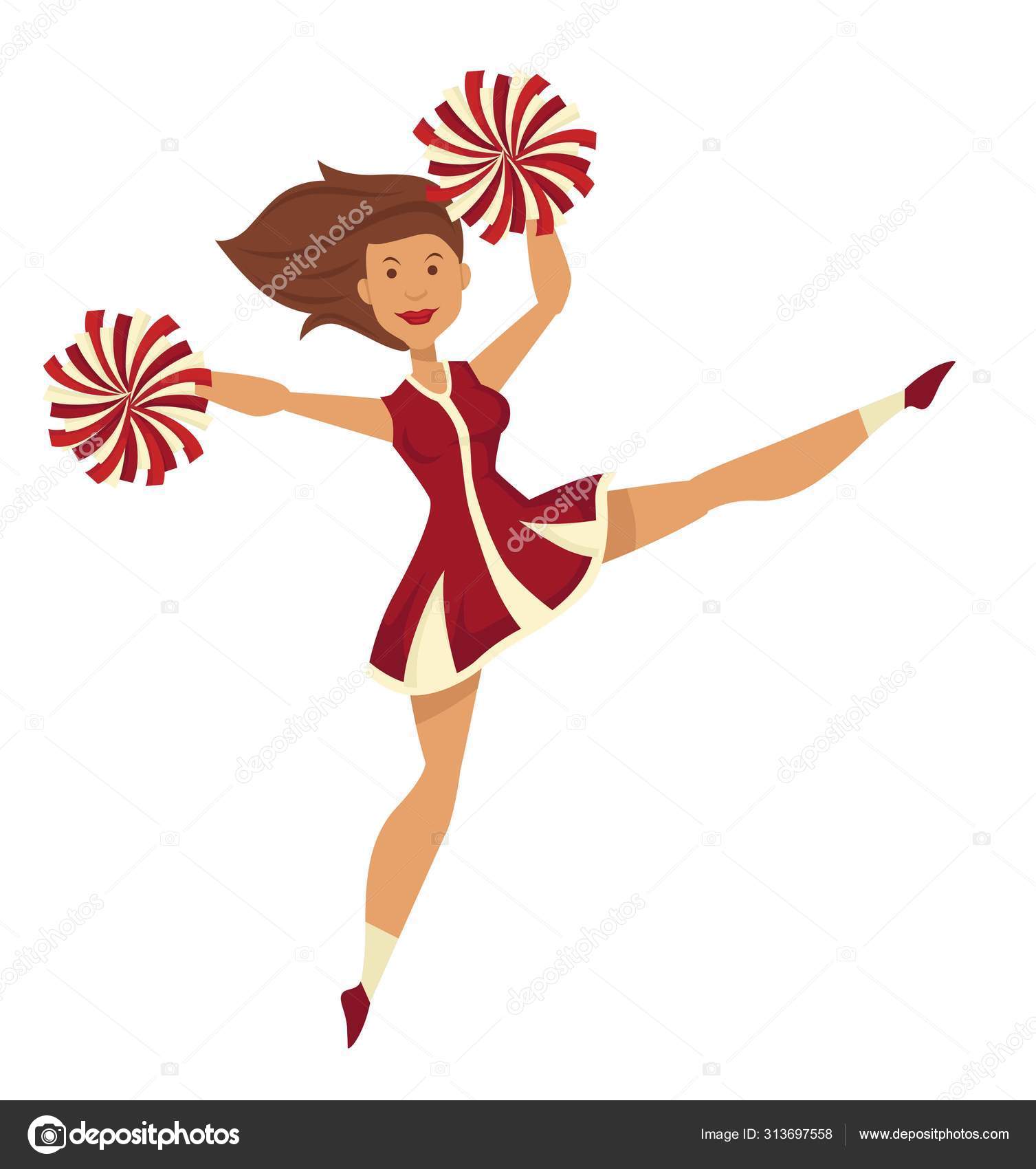 Pom-pom girl en uniforme avec pompons dansant et sautant Vecteur par  ©Sonulkaster 313697558