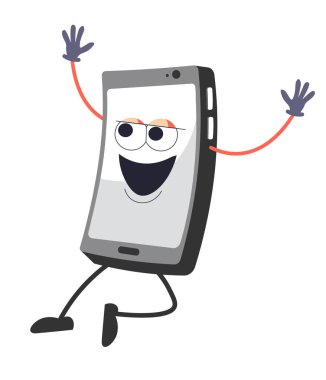 Cep telefonu, yüzü ve duyguları olan mutlu bir karakter.