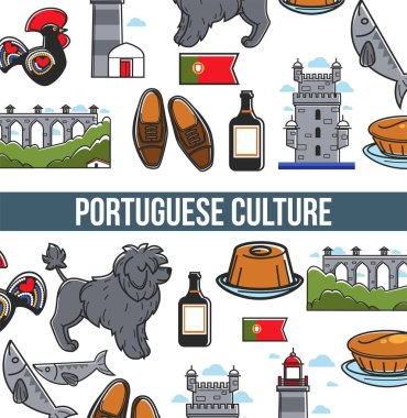 Portuguese culture seamless pattern poster with famous landmarks clipart