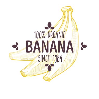 % 100 organik muz etiketi ve tüm doğal gıda paketleme tasarımları için tüm tropikal meyveler.