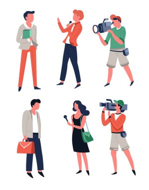 Televizyonda mikrofonlu bir muhabir, str 'deki insanlarla röportaj yapıyor.