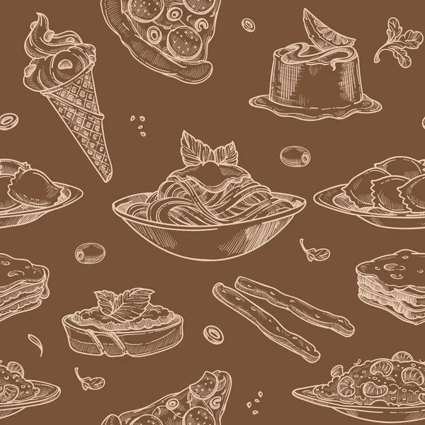 Bonbons et gâteaux, desserts et pâtisseries motif sans couture — Image vectorielle