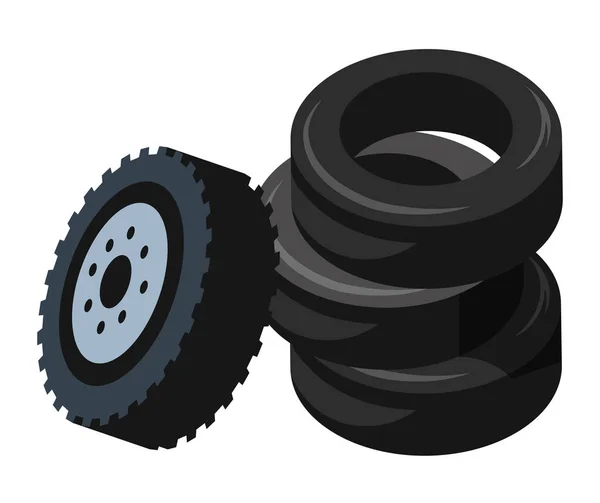 Projíždějící pneumatiky v hromadě, servisu vozidel a vybavení — Stockový vektor