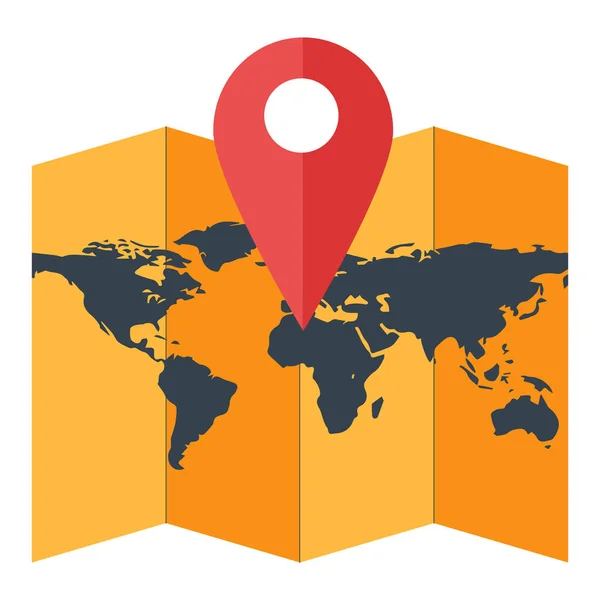 Mapa del mundo de papel con geotag, puntero de ubicación roja — Archivo Imágenes Vectoriales