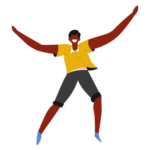 Смішаюча людина стрибає, африканський хлопець, щастя і свобода — стоковий вектор