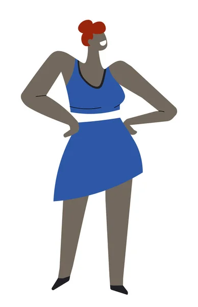 Ruiva mulher africana no vestido de mãos dadas na cintura — Vetor de Stock