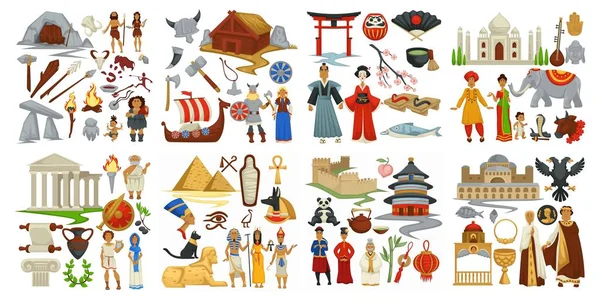 Kultura i symbole Grecji i Japonii, Chin i starożytności — Wektor stockowy