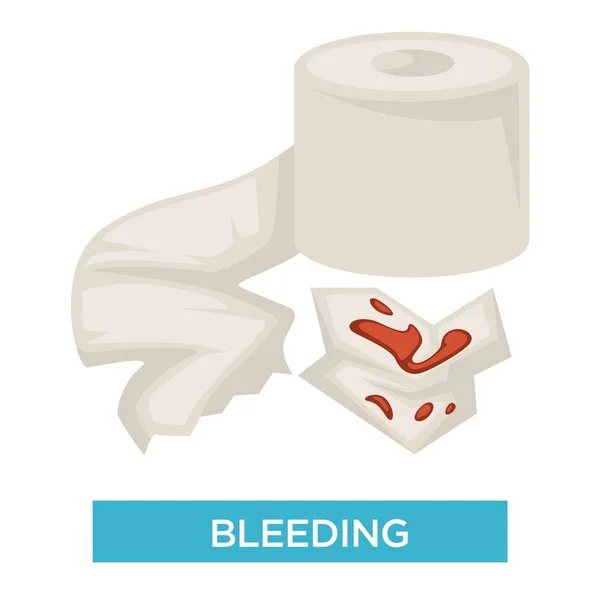 Beyaz tuvalet kağıdında kan lekesi olan kanayan bir semptom. — Stok Vektör