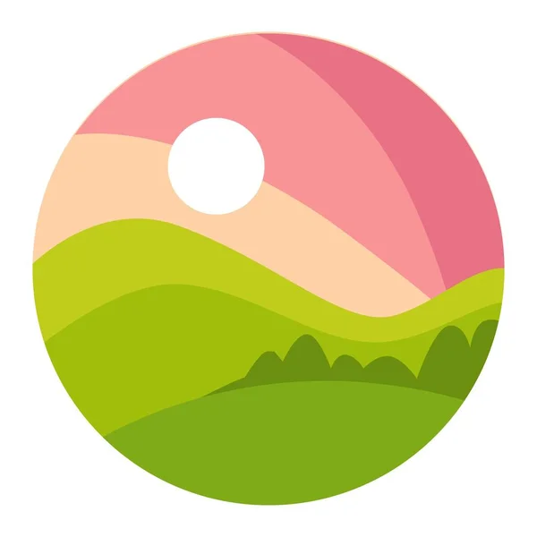 Пейзаж з поступово рожевим заходом сонця і зеленими затіненими пагорбами в с — стоковий вектор
