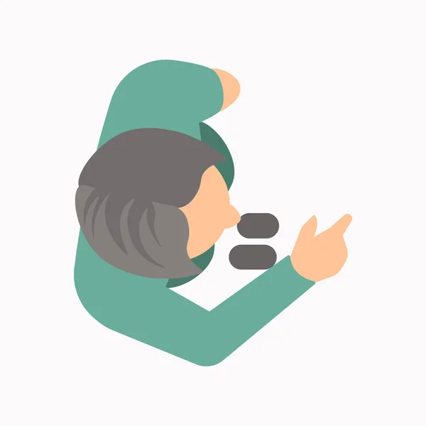 Konuşan ve el ile işaret eden bir kişinin yukarıdan görüntüsü — Stok Vektör