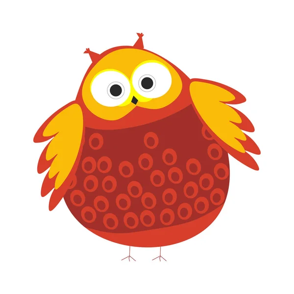 Cartoon round owl with red and orange colored feathers — Stock Vector