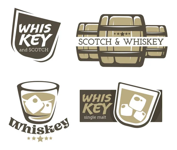 威士忌的酿造和陈酿在酒桶和苏格兰图文标识中 — 图库矢量图片