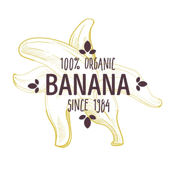 Etichetă de banane 100% organice cu fructe tropicale decojite pentru toate designul ambalajelor alimentare naturale — Vector de stoc