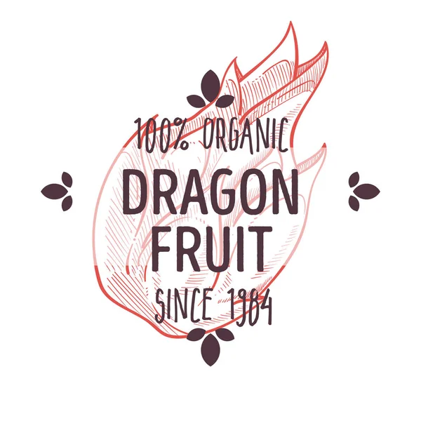 Etichetă de fructe de dragon 100% organic cu plante tropicale pentru toate designul ambalajelor alimentare naturale — Vector de stoc