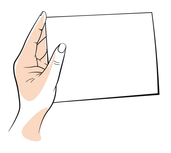 Mano sosteniendo una hoja blanca clara de papel para mensaje de texto o invitación — Vector de stock