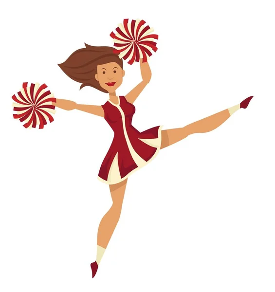 Cheerleader in Uniform mit Pompons tanzen und springen — Stockvektor