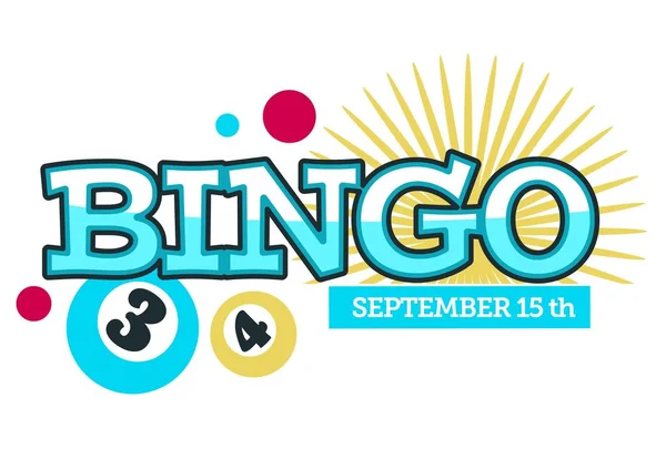 Bingo játék esemény logó és banner dátumokkal — Stock Vector