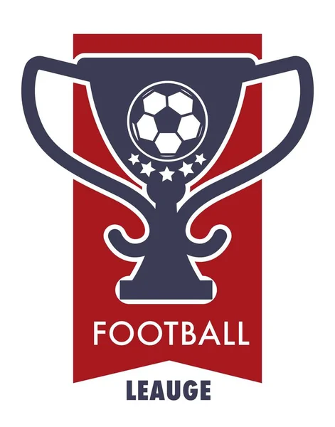 Logotipo da liga de futebol com copo de vitória e bola de futebol — Vetor de Stock