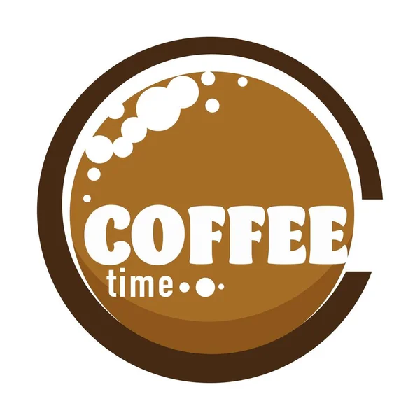 Logotipo do tempo de café para café com xícara de bebida com cafeína vista superior —  Vetores de Stock