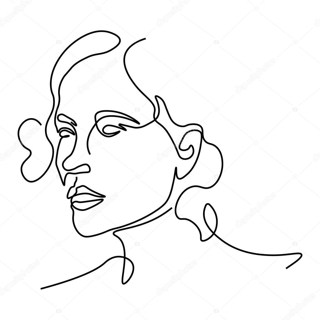 Abstract doodle sketch portrait of female face with head and neck
