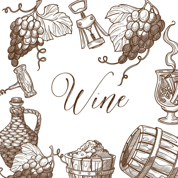 Bosquejo de marco de vino vector banner plantilla de diseño . — Archivo Imágenes Vectoriales