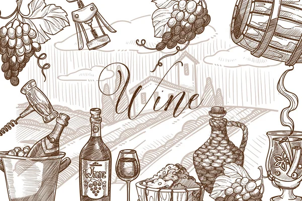 Cadre de vin croquis vectoriel bannière modèle conception . — Image vectorielle